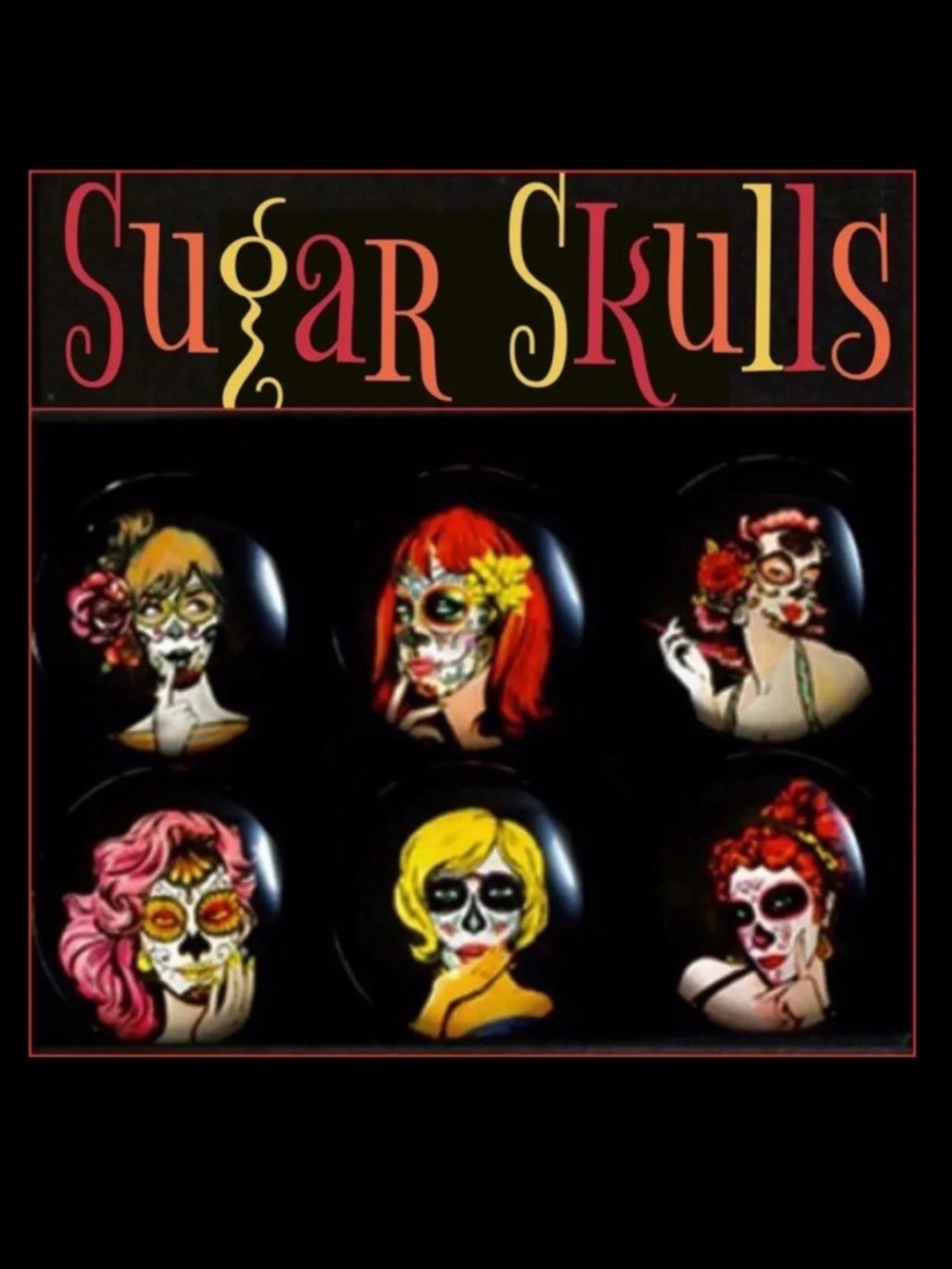 SUGAR SKULLS GIRLS – GLASS MAGNET SET OF 6 NEW